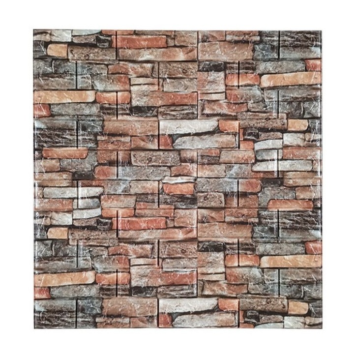 Set 10 Placi de Tapet, Flippy, Autoadezive, 70 x 77 cm, 3.5 mm Grosime, Suprafata Acoperita 5.3 mp, din PVC, Model Caramida, Multicolor