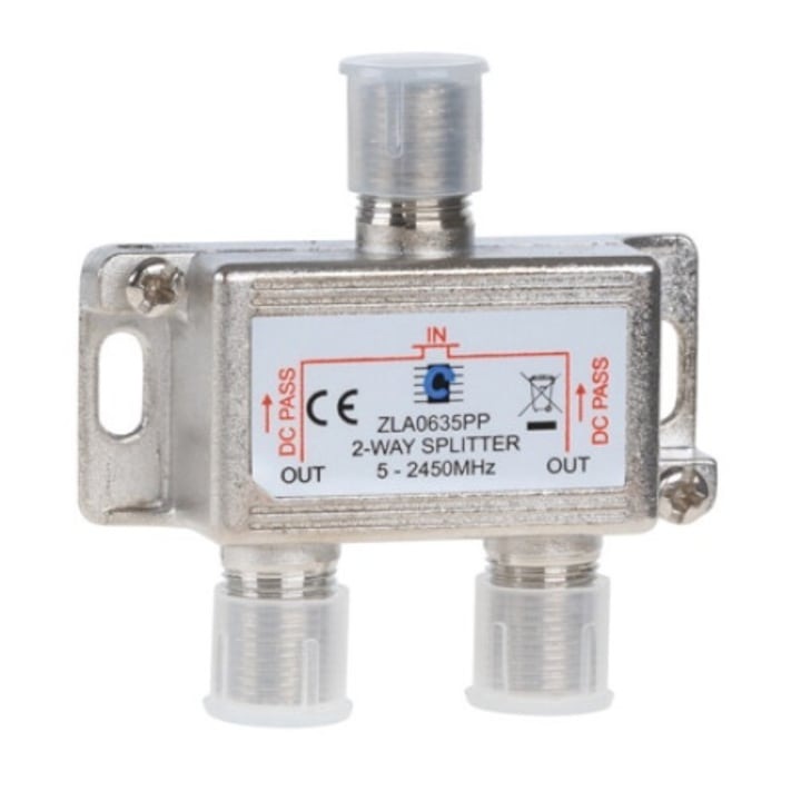 Splitter pentru semnal, TV/Radio, 2 cai, 5-2450MHz, argintiu