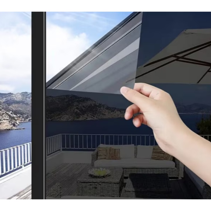 Folie Reflexiva Pentru Geamuri, protectie UV, cu Efect de Oglinda Pentru Intimitate si Protectie Solara, Negru, 60 x 300 cm