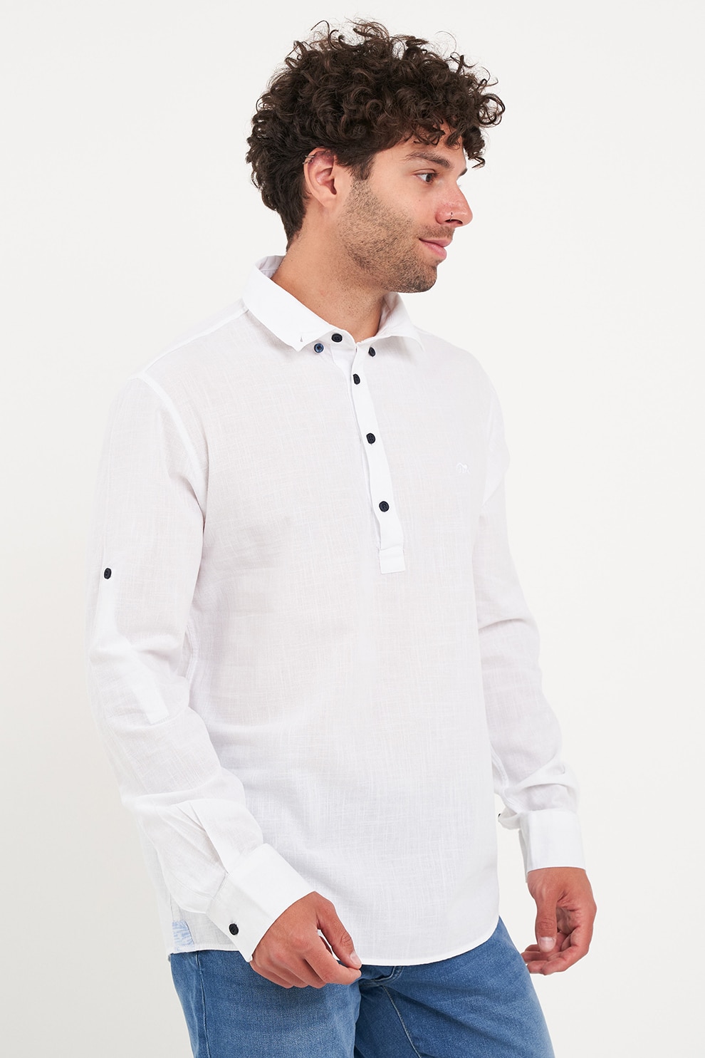 TIMEOUT, Camasa-tunica de bumbac cu guler amplu, Alb, 2XL