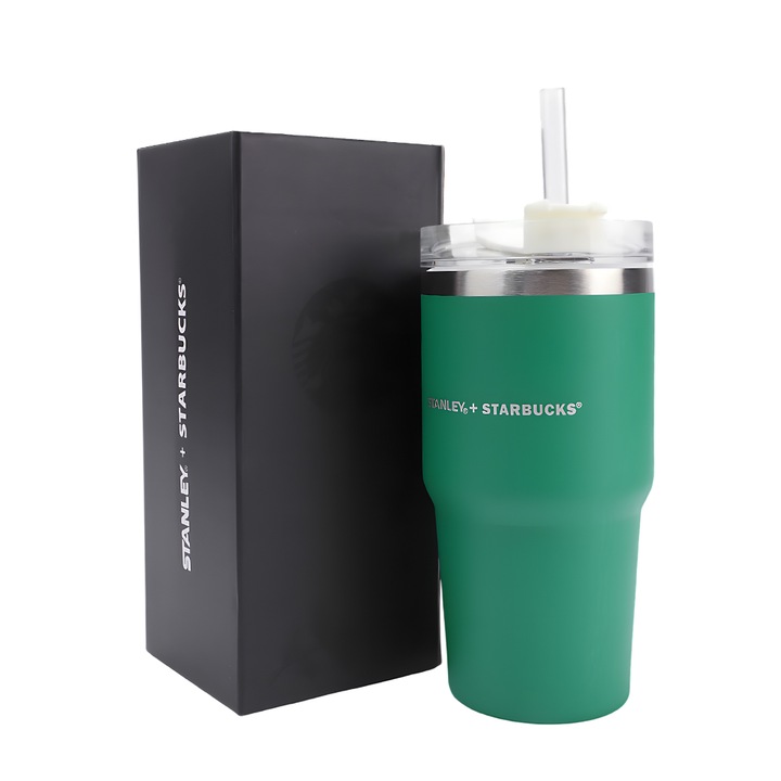 Термос от неръждаема стомана, Stanley, вместимост 591 мл, цвят горско зелено, комплект с капак и сламка