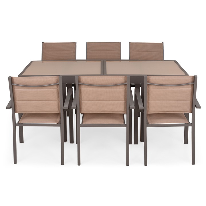 Set mobilier gradina/terasa 6 scaune si masa extensibila mica, Maison Mex LUCCA, maro