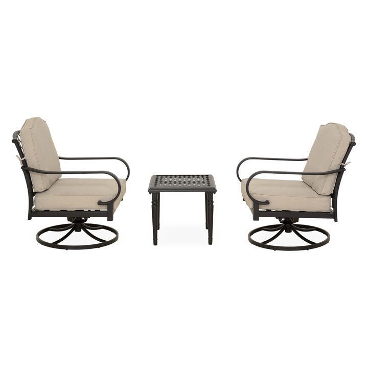 Set mobilier gradina/terasa 2 fotolii rotative si masuta colt, Maison Mex LAUREL, maro/bej