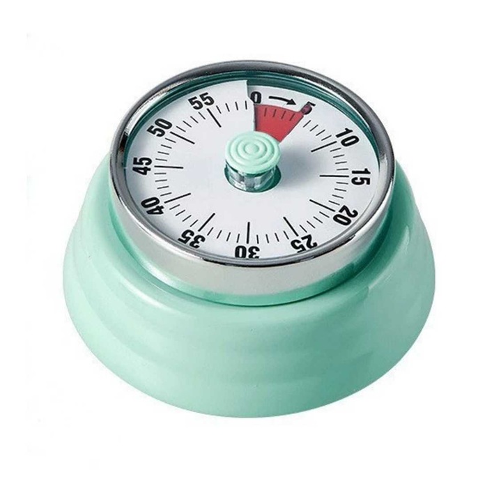 Cronometru de bucatarie magnetic retro, design vintage, mecanic, fara baterii, otel inoxidabil, menta neo