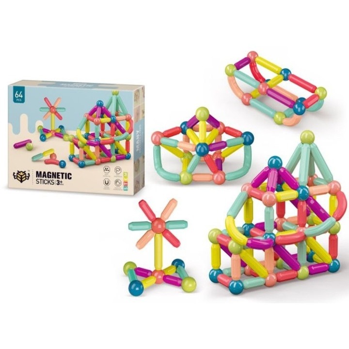 Set de constructie cu bete magnetice mari pentru copii – 64 piese Magnetic Sticks FOTOROB