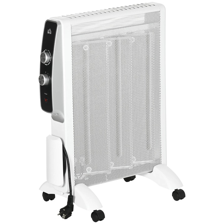 Elektromos fűtőberendezés, kettős teljesítmény 1000W/1500W, csillámpanel, 4 kerék, fehér