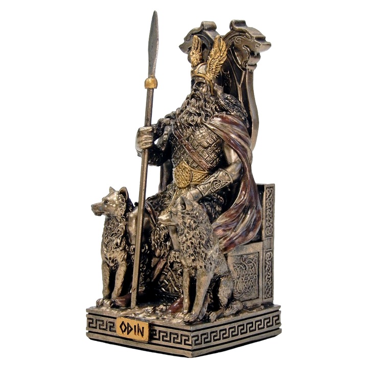 Odin a trónon farkasokkal figura – Veronese, az északi hatalom és bölcsesség szimbóluma 8 cm
