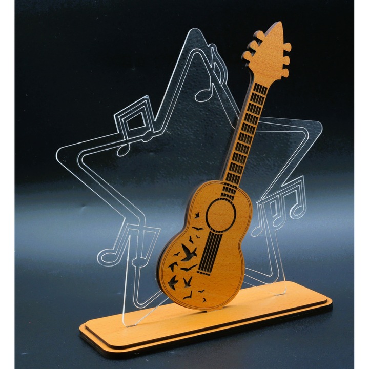 Trofeu cu chitara din lemn si stea cu note muzicale