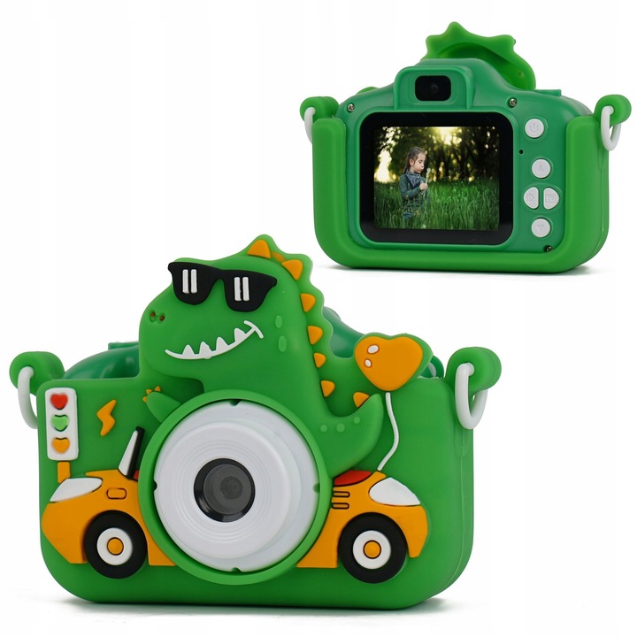 Digitális fényképezőgép 48MP 1080p gyerek kamera 5x MP3 játékok XREC X2, dinoszaurusz zöld