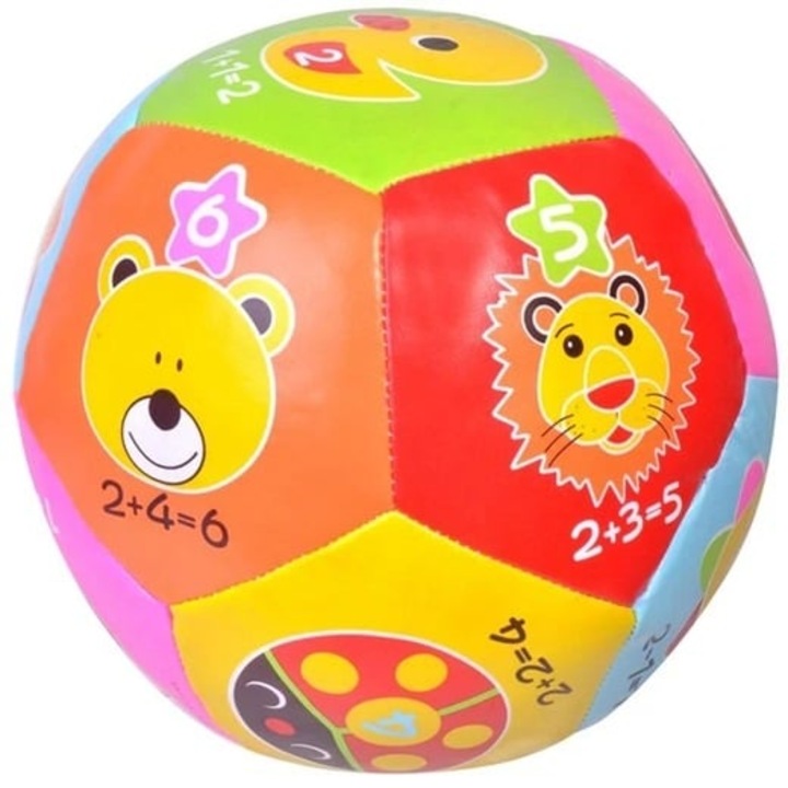 Minge de jucarie cu animale si cifre, Cu zornaitoare, Plastic, 17 cm, Multicolor