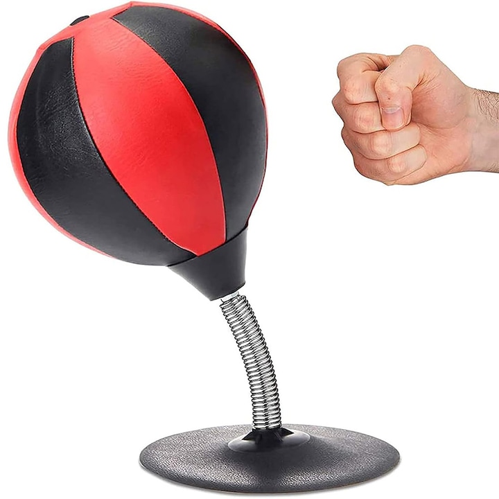 Jucarie Interactiva BoxXpert cu Minge de Box pe Arc, Antrenament Fizic pentru Copii si Adulti, Anti-Stres, Sistem de Lovire Repetitiva pentru Dezvoltarea Coordonarii, Reflexelor si Concentarii, Usor de Montat, Ideal pentru Interior