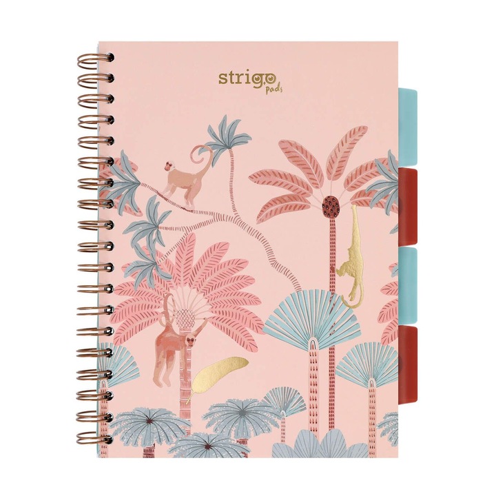 Спирална тетрадка с разделители, STRIGO PADS Project Book Africa B5, математика, 200 страници, 80 гр. FSC хартия, твърди корици, бежово