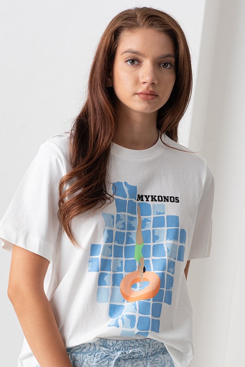 Vero Moda, Organikuspamut póló, Törtfehér/Kék