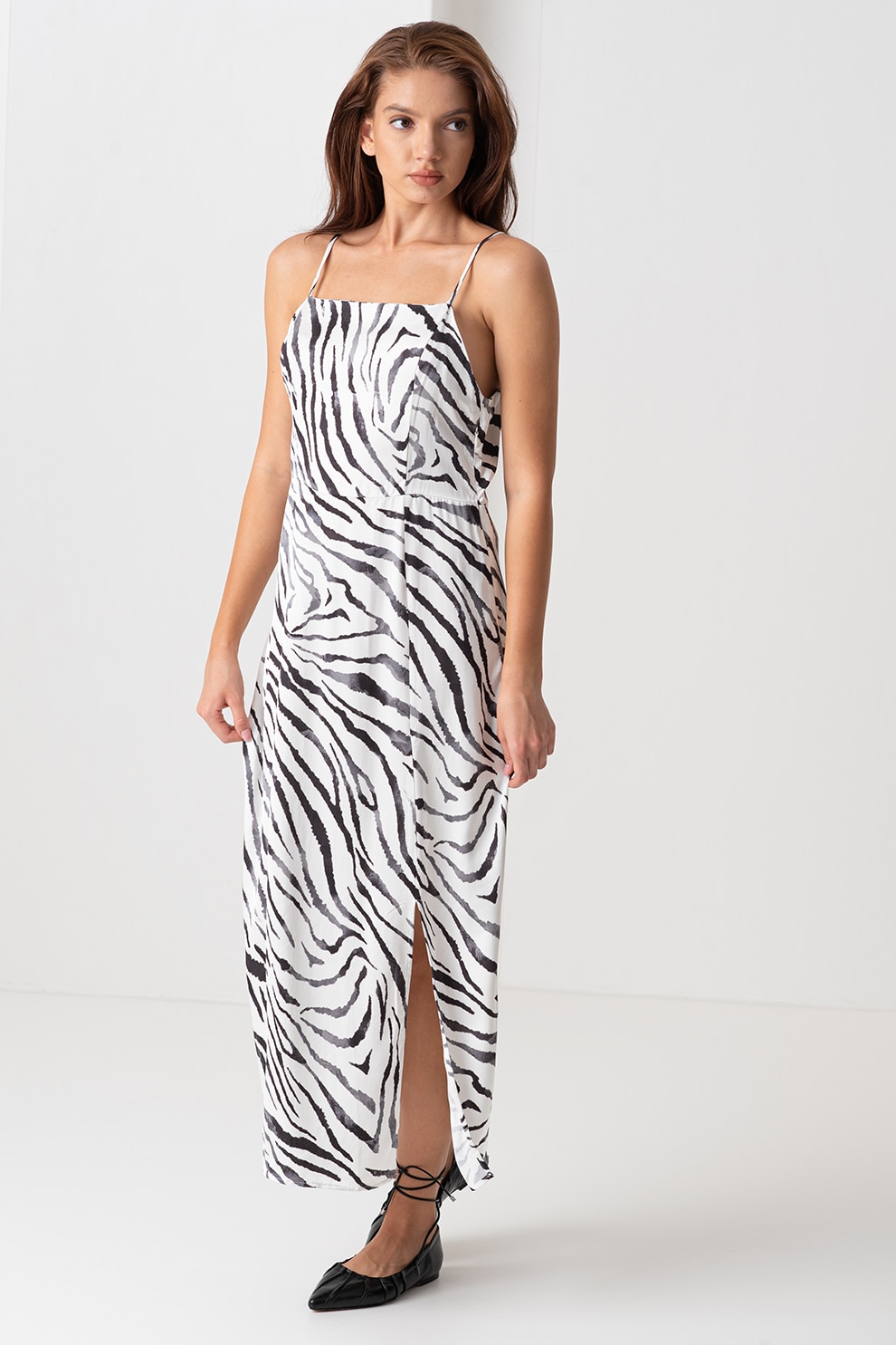 Vero Moda, Rochie cu bretele ajustabile Dora, Negru stins, Alb optic, M