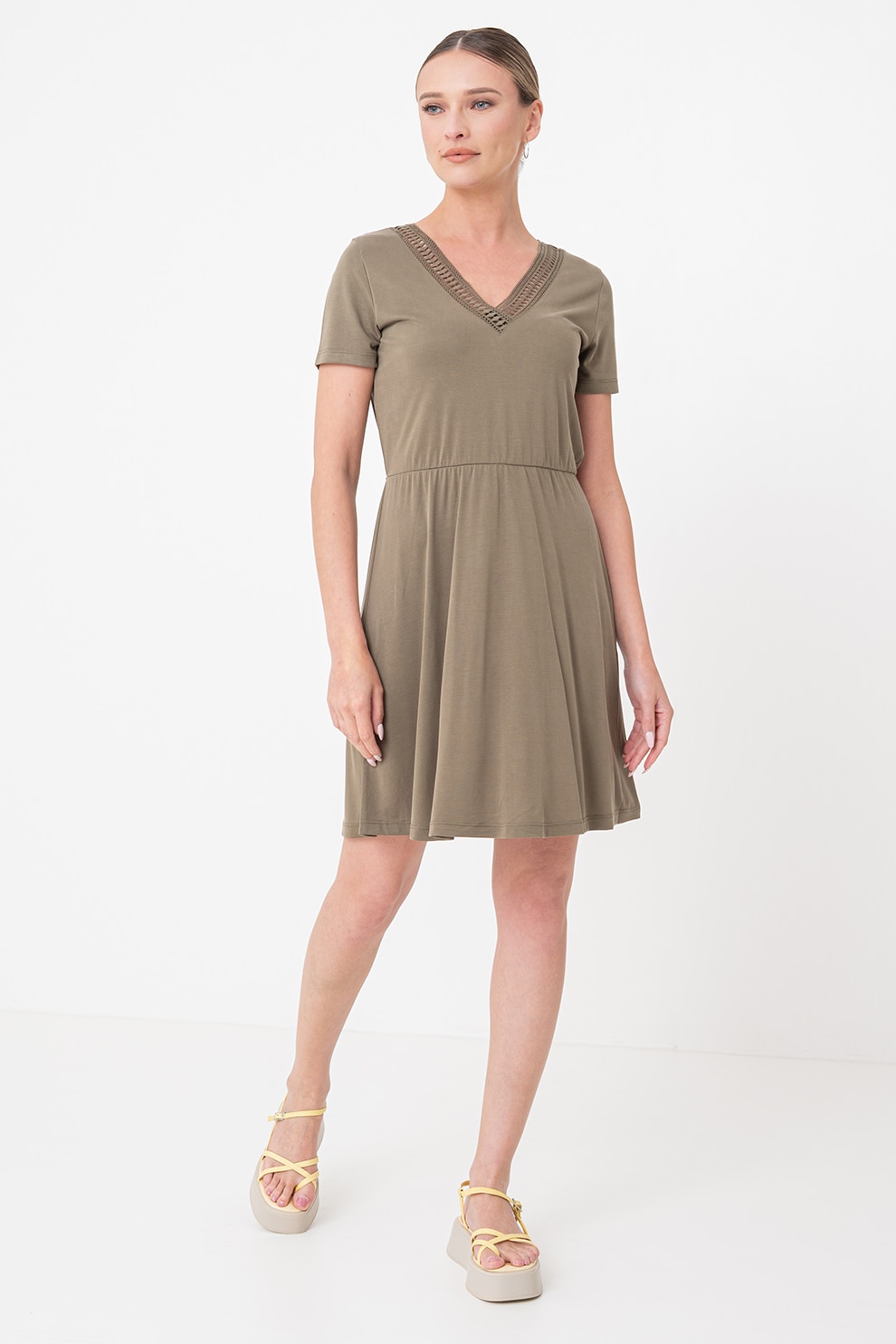 Vero Moda, Rochie cu insertie crosetata Savannah, Verde masliniu, S