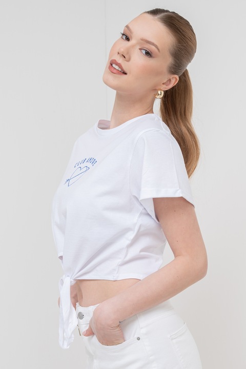 Vero Moda, Cami crop organikuspamut póló, Fehér/Kék