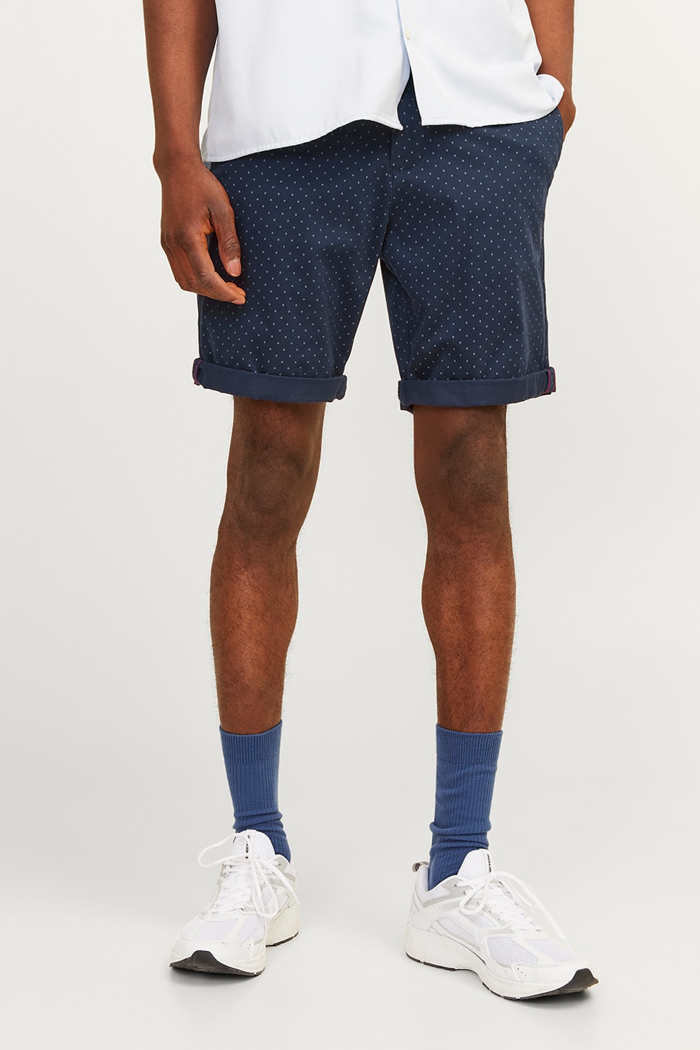 Jack & Jones, Pantaloni chino scurti cu model uni, Bleumarin, L