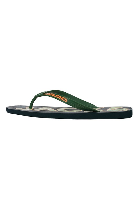 Jack & Jones, Papuci flip-flop cu logo in relief, Verde inchis