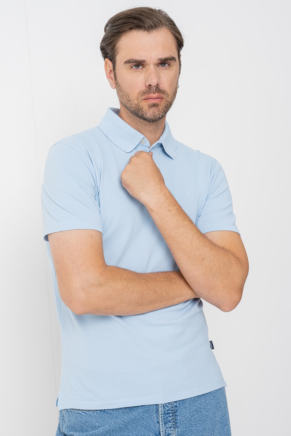 Jack & Jones, Tricou polo din material pique William, Albastru pastel, S