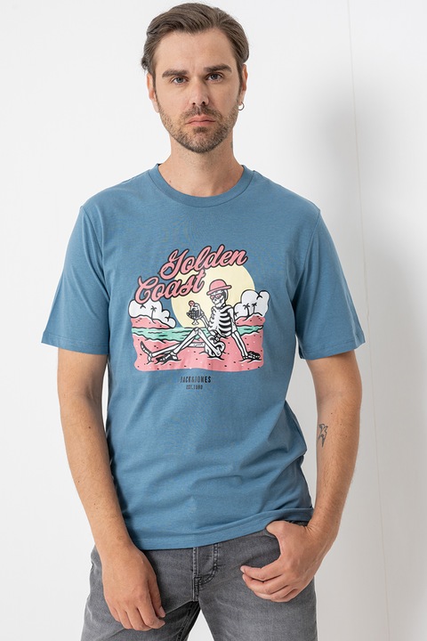 Jack & Jones, Mintás póló, Púderkék/Halványsárga/Púderrózsaszín