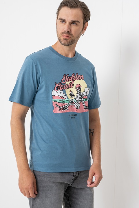 Jack & Jones, Mintás póló, Púderkék/Halványsárga/Púderrózsaszín