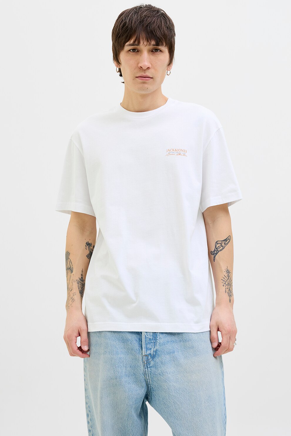 Jack & Jones, Tricou din bumbac cu imprimeu pe partea din spate, Alb, L