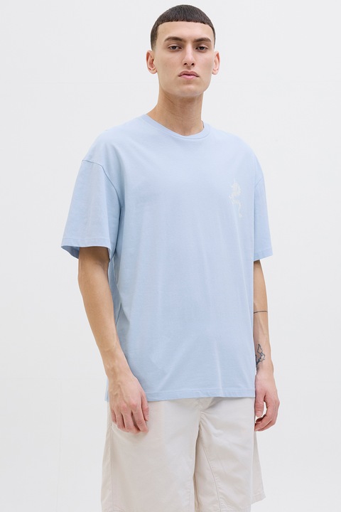 Jack & Jones, Bő fazonú mintás póló, Világoskék