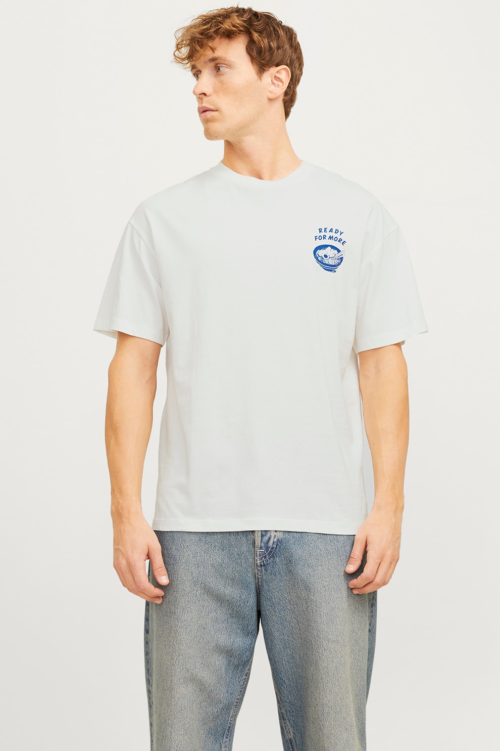 Jack & Jones, Tricou lejer cu imprimeu pe partea din spate, Alb murdar, Albastru, L