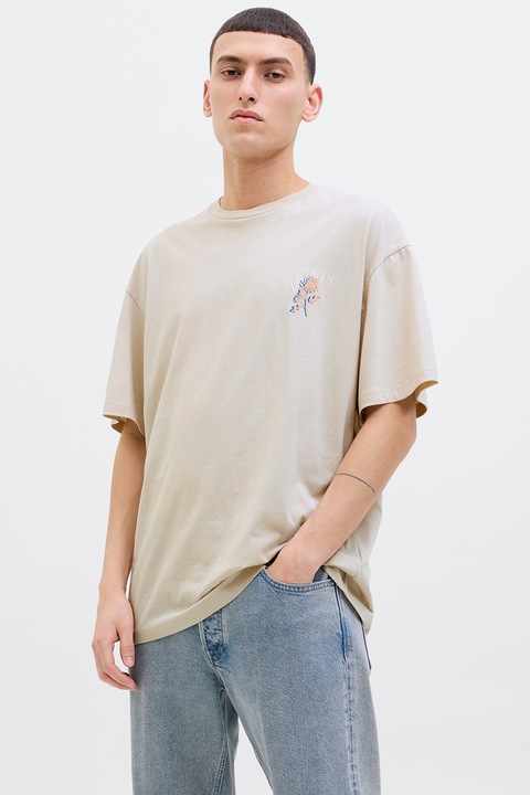 Jack & Jones, Bő fazonú mintás póló, Világosbézs