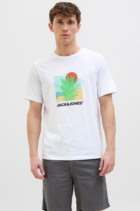 Jack & Jones, Kerek nyakú mintás póló, Fehér, M