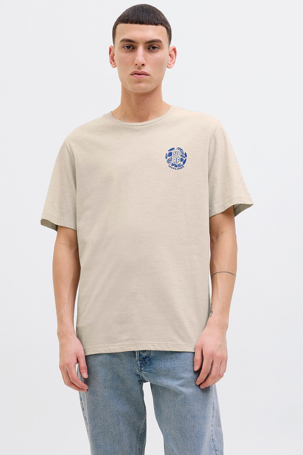 Jack & Jones, Tricou regular fit cu imprimeu text, Bej deschis, S