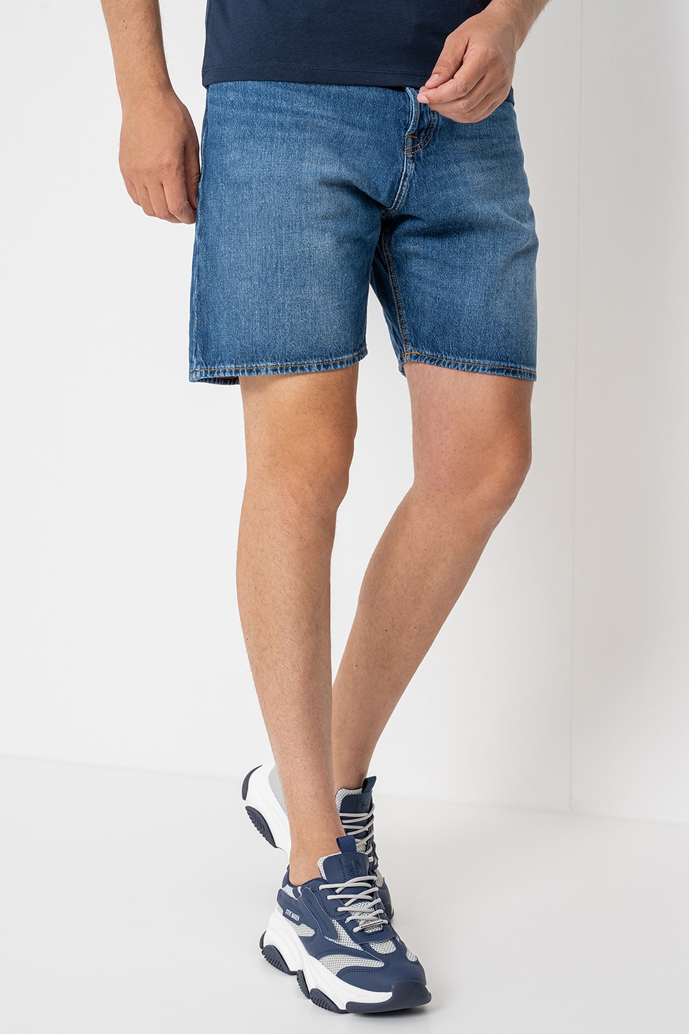 Jack & Jones, Blugi scurti cu croiala dreapta si buzunare, Albastru inchis, M