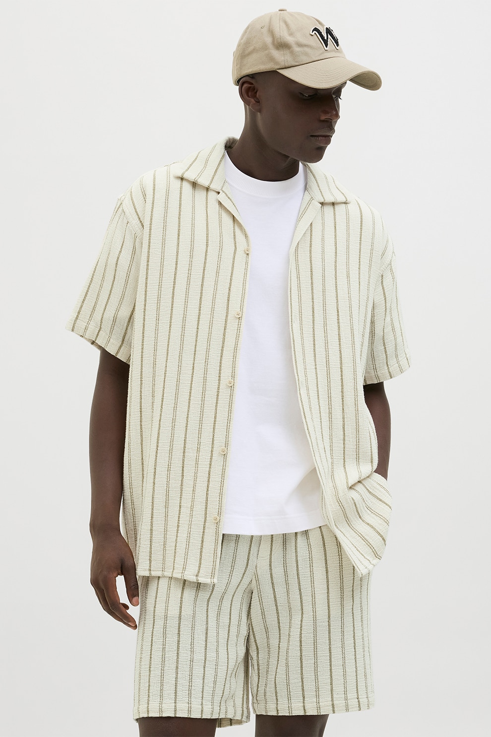 Jack & Jones, Camasa supradimensionata cu model in dungi, Verde pal, XL