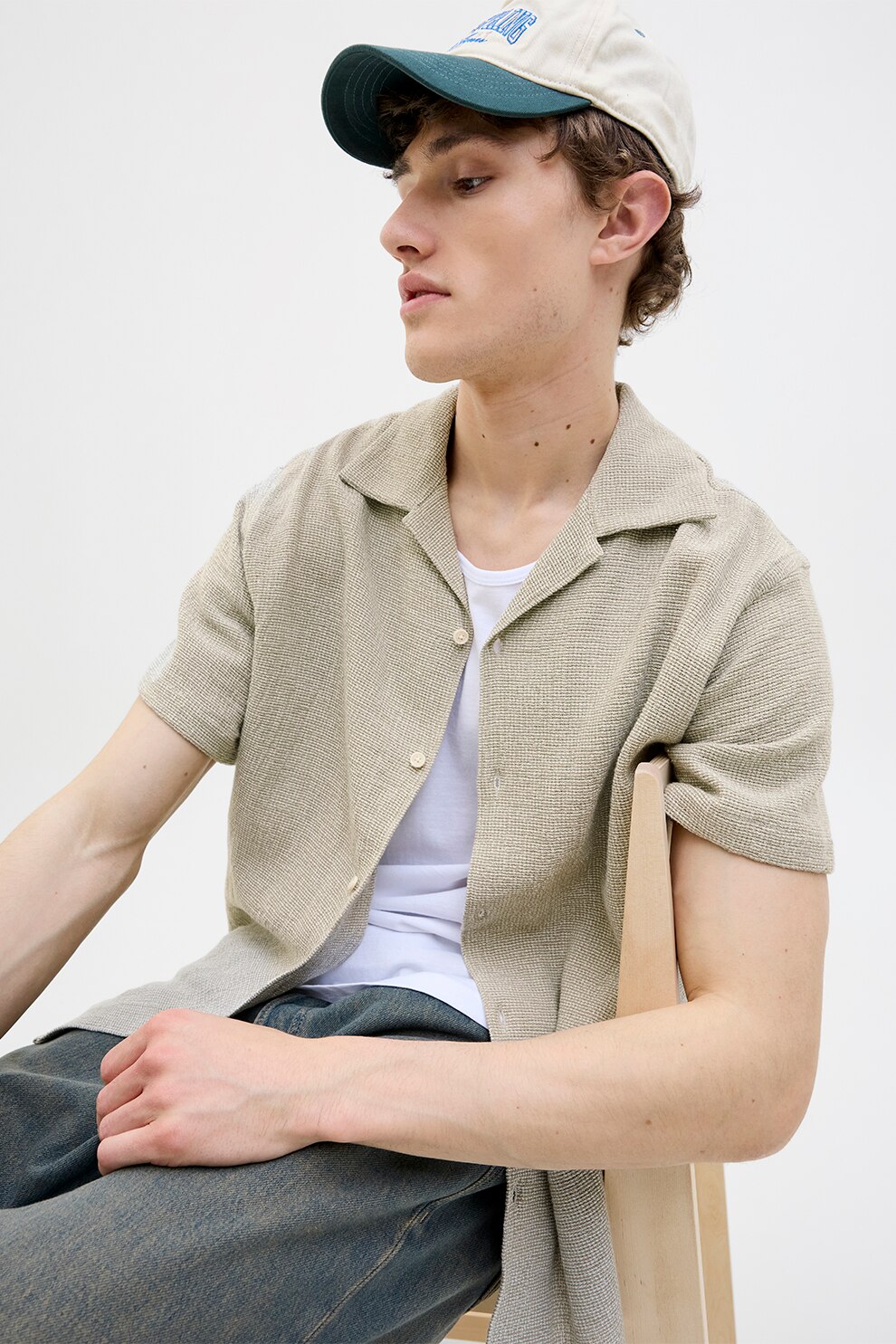 Jack & Jones, Camasa supradimensionata cu model in dungi, Verde prafuit, M