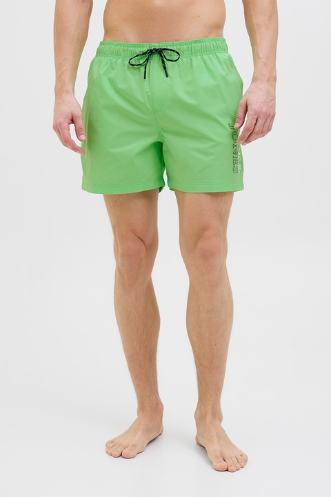 Jack & Jones, Pantaloni scurti de baie cu imprimeu logo lateral, Verde