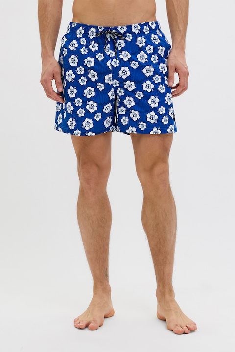 Jack & Jones, Плувни шорти с принт и джобове, Бял/Тъмносин