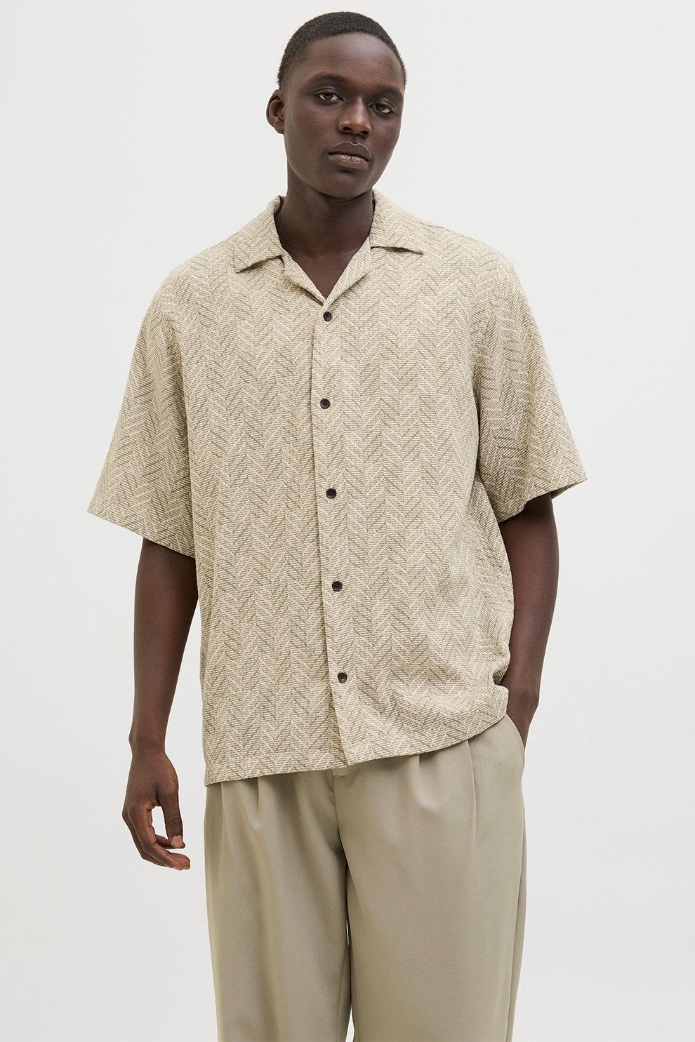 Jack & Jones, Camasa relaxed fit cu maneci scurte, Verde prafuit, M