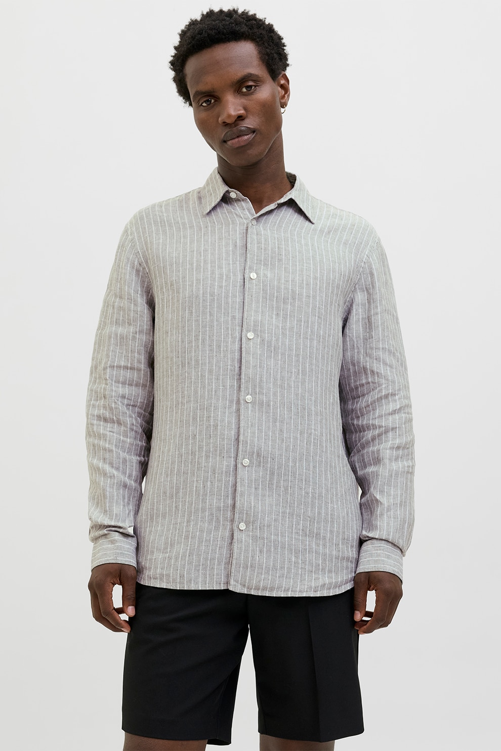 Jack & Jones, Camasa relaxed fit din in, Alb, Verde prafuit, L