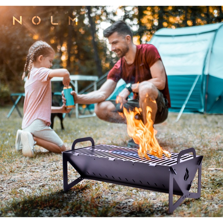 Gratar demontabil negru NOLM GP1-3060, usor de montat, ideal pentru camping si gradina 60x30cm