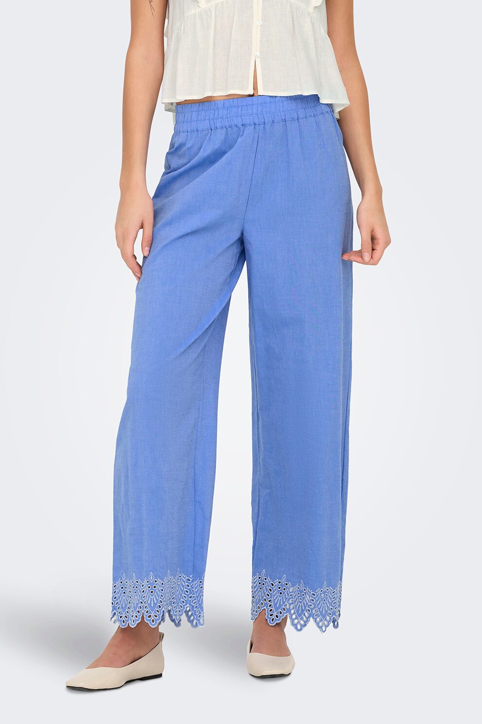 Only, Pantaloni drepti cu talie inalta, Albastru, S-L32