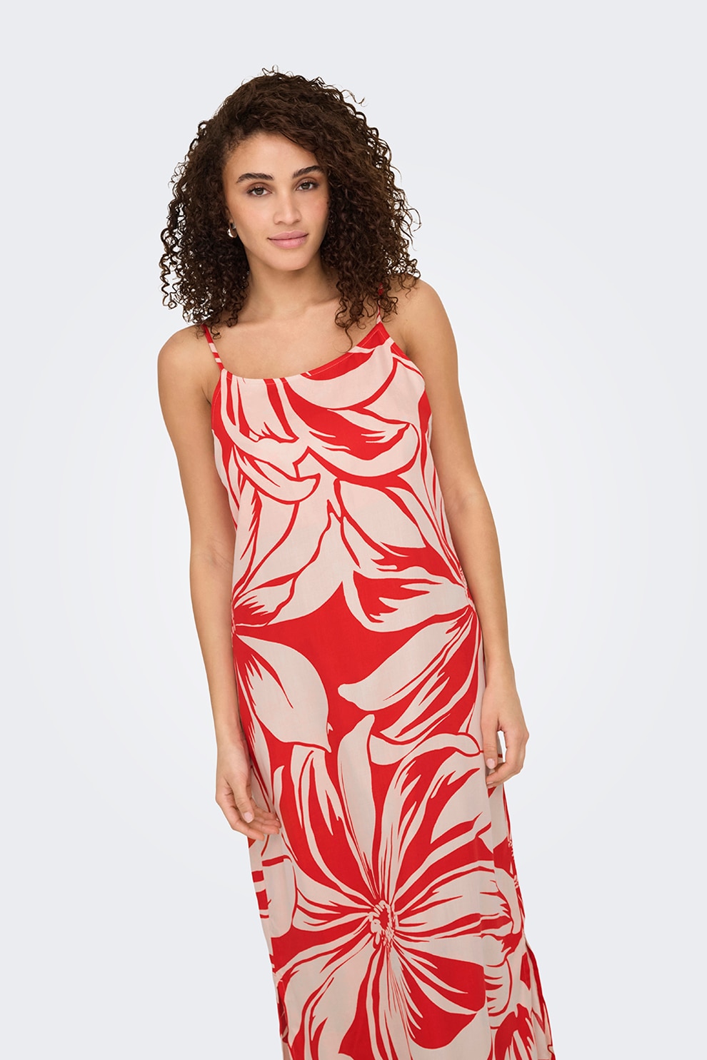 Only, Rochie maxi din modal cu model floral, Rosu, Piersica, L