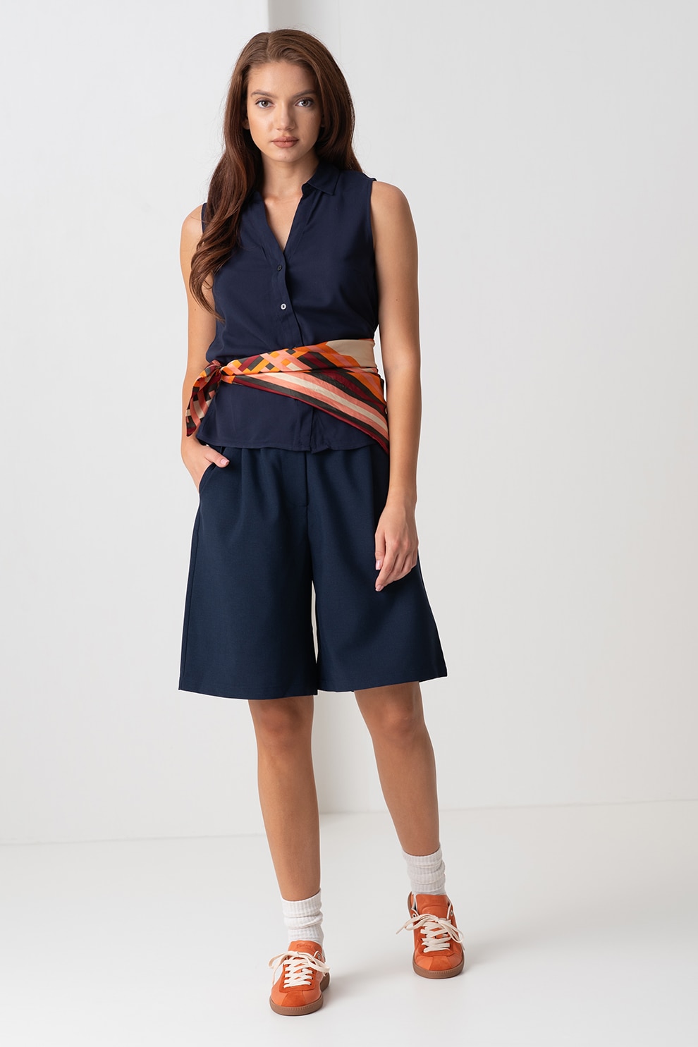 Only, Camasa fara maneci cu model uni, Indigo, S