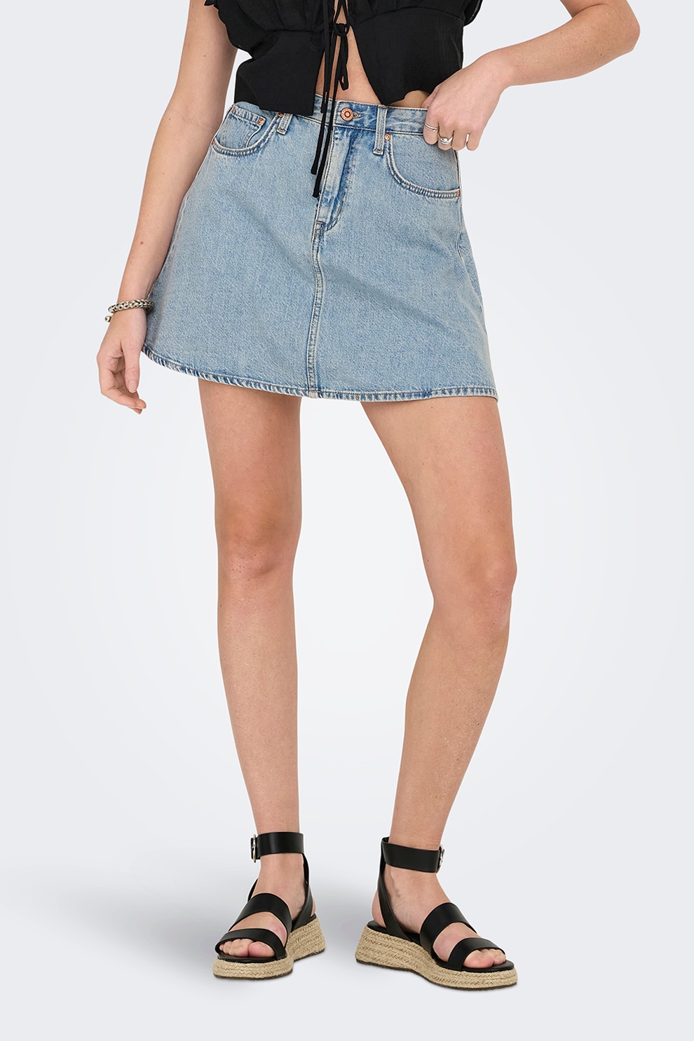 Only, Fusta mini din denim, Albastru lavanda, S