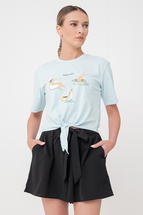 Only, Тениска с овално деколте и принт, Аквамарин син