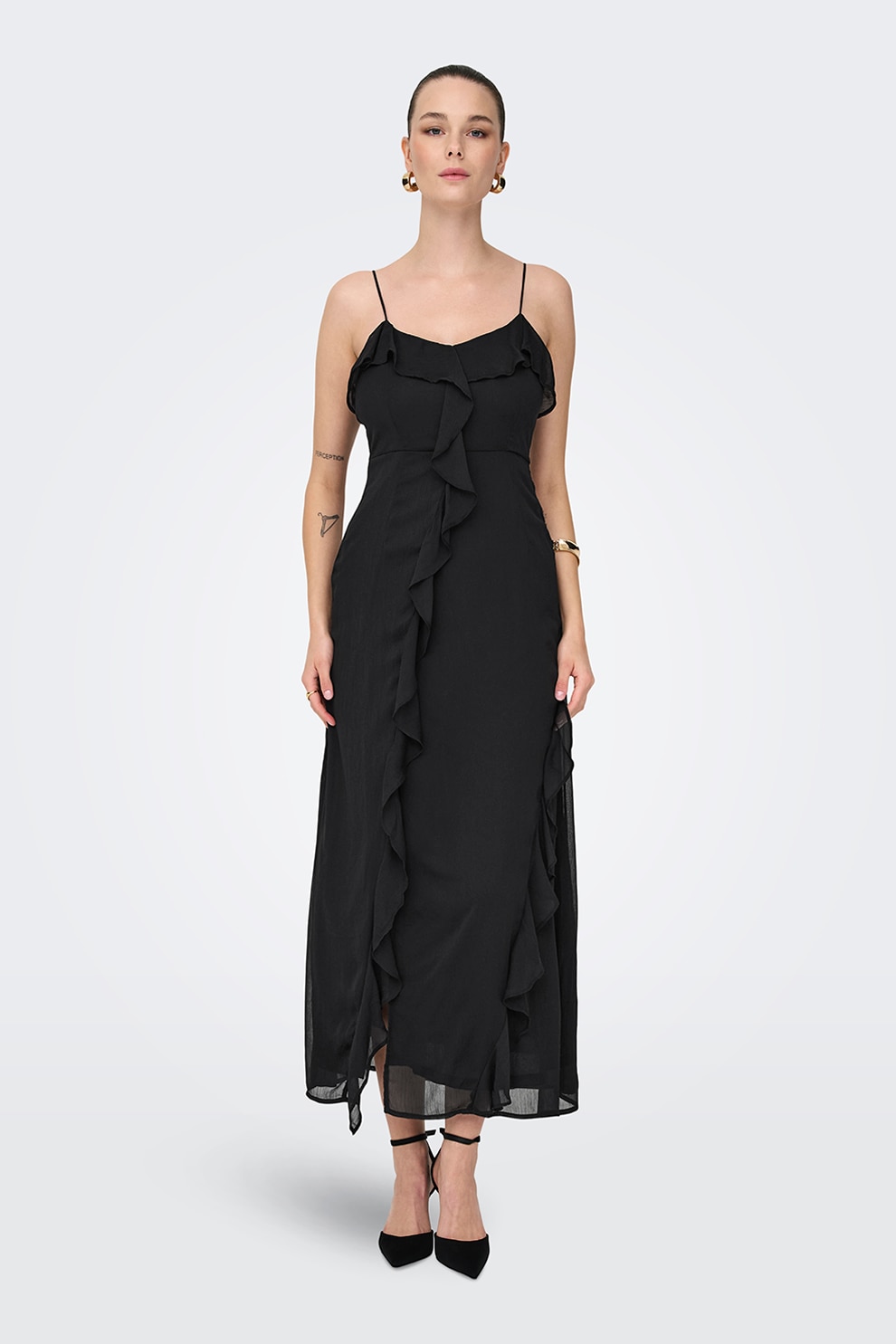 JdY, Rochie lunga cu decolteu in V, Negru, S