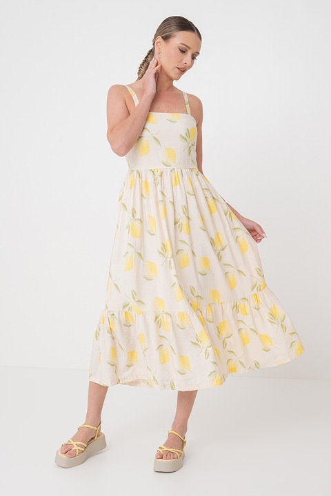 Only, Разкроена рокля с квадратно деколте, Светло жълто/Светло бежово