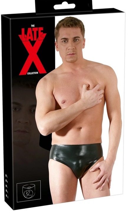 Латексови бикини с анален дилдо, Late X, черни, 0.4 мм, 14x2.5 см
