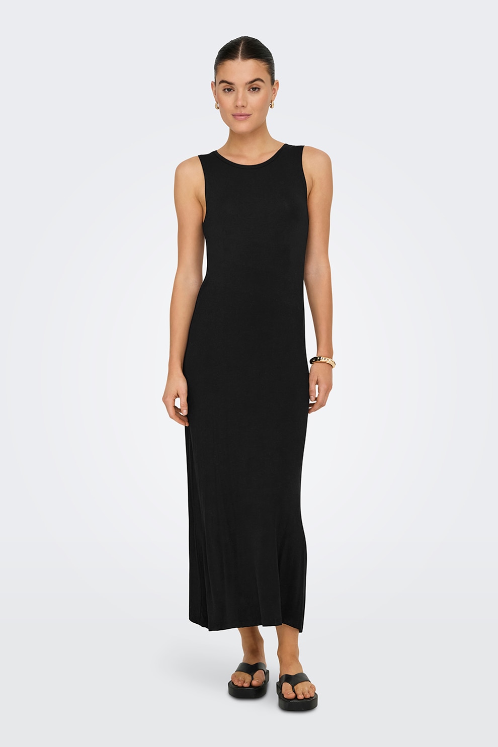 JdY, Rochie midi cu model uni, fara maneci, Negru, L