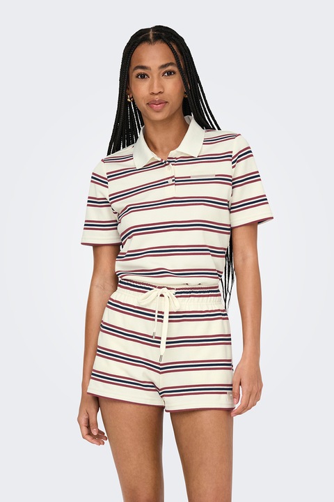 Only, Раирана тениска с яка, Бордо/Слонова кост/Ултрамарин синьо