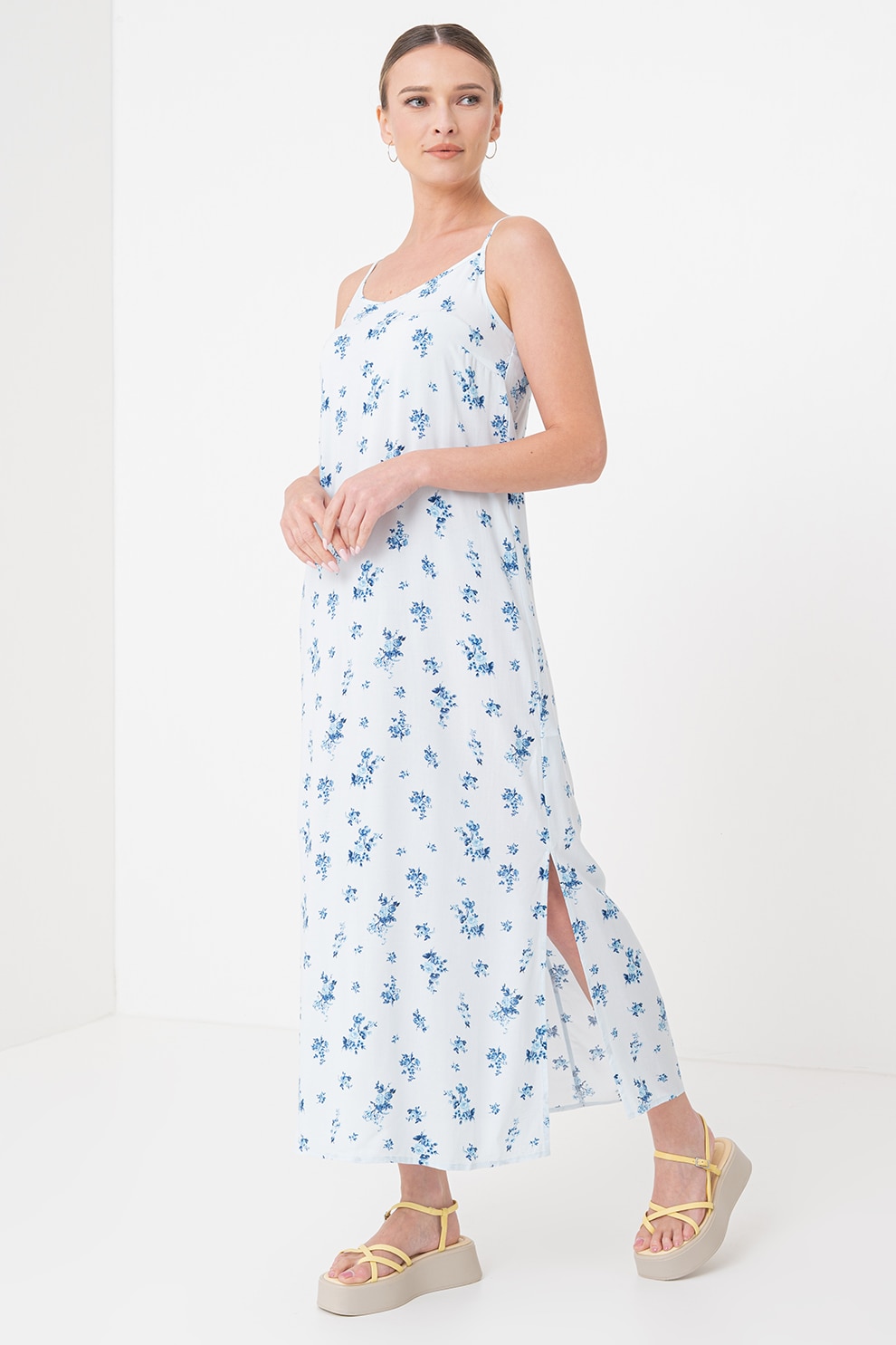 Only, Rochie maxi cu model cu animal print, Albastru deschis, Albastru, M